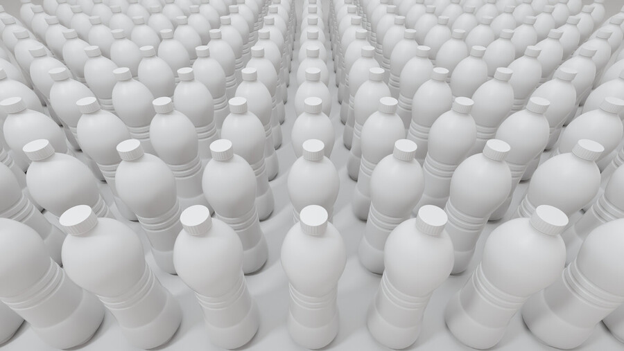 Rows of white bottles
